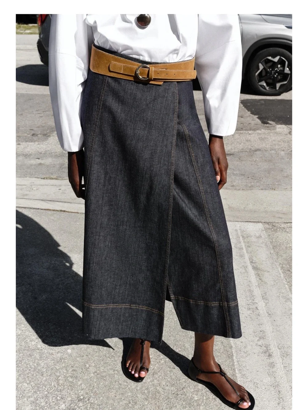 Zara Dark Denim Wrap Midi Skirt - No Brand
